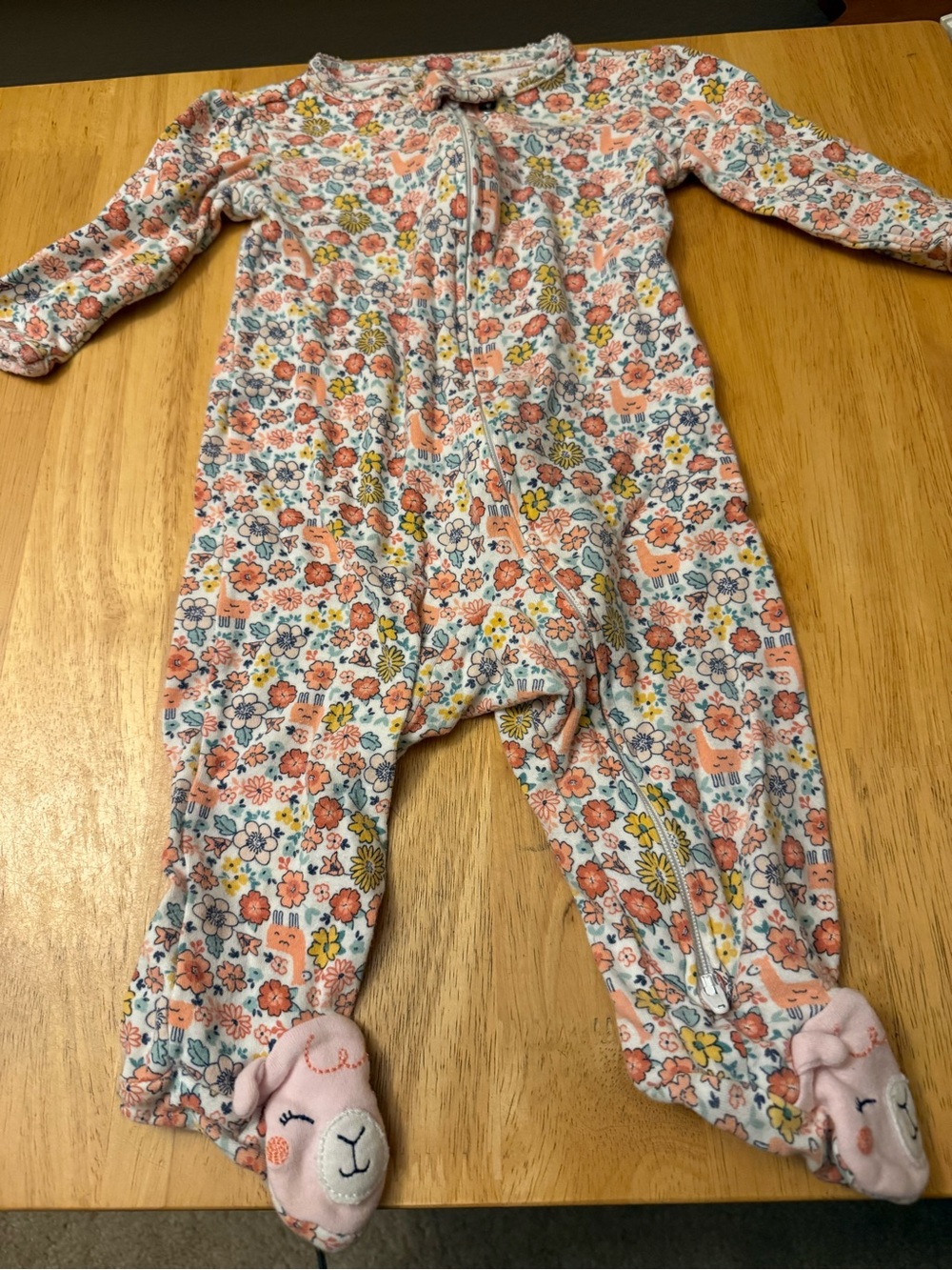Carter's Peach Floral Footed One-Piece Pajamas